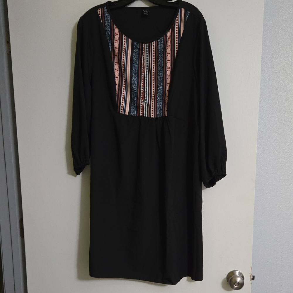 Chic Black Midi Dress with Colorful Stripes